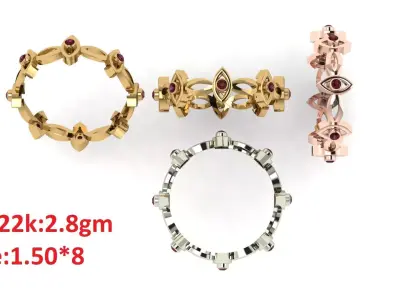 Band stone ring  36 3D print model