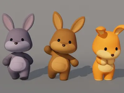 Rigged Cartoon Kangaroo Low-poly 3D model