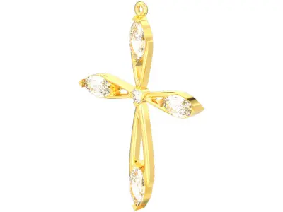 Marquise stones cross necklace pendant 3D print model 3D print model