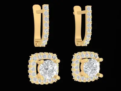 Luxury Cushion Cut Diamond Halo Earrings 3D Model  2691 3D print model