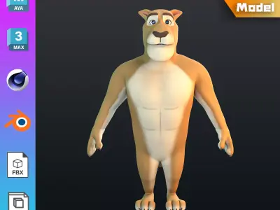 Stylized Lion NoRig Low-poly 3D model