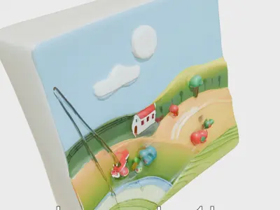 Colorful Clay Landscape Painting Interior Decor Low-poly 3D model
