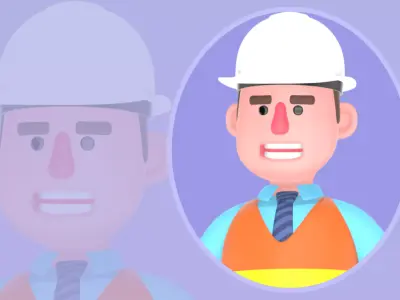 Stylized 3D Male Architect Character - Angry with Traffic Cone 3D model