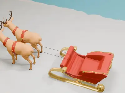 Santa Sleigh  vehicle with deers Low-poly 3D model