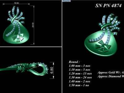 Pendant Earrings combo - 4874 3D print model