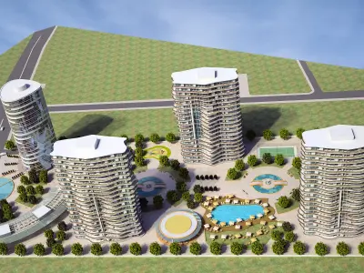 High-rise residence and office tower Low-poly 3D model