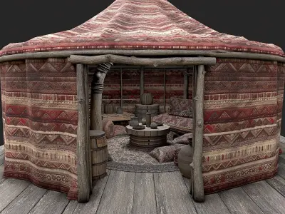 Old Traditional Eastern Nomads Tent 4 Low Poly PBR Low-poly 3D model
