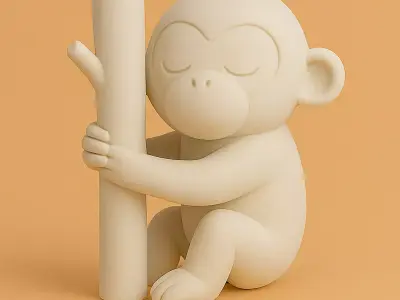 Monkey hugging a small branch 3D print model