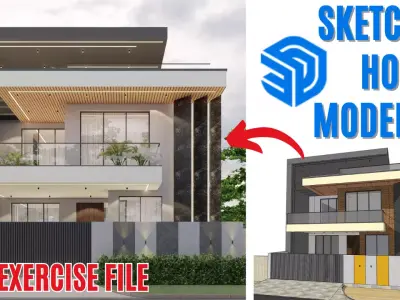 Sketchup Modern House Design 3d Modeling Tutorial Free 3D model