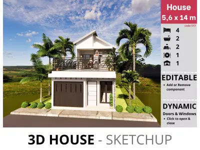 House 5x14m code 517 - Sketchup 3D model 3D model 3D model