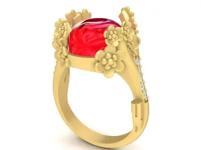 Luxury Oval Gemstone Floral Ring Jewelry 3D Model 3676 3D print model