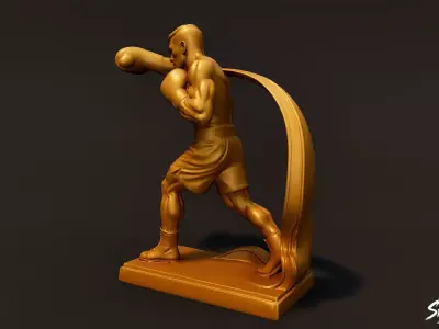 Golden Boxing Statue Low-poly 3D model