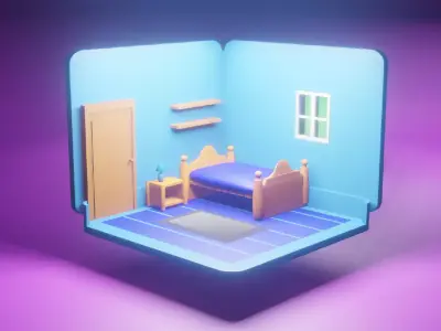 Bedroom room with bed in it Free low-poly 3D model