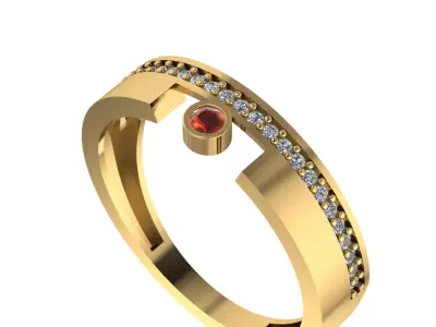 centered gem wedding ring 3D print model