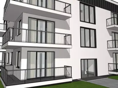 Modern 4-Storey Residential Apartment Building  Low-Poly BIM 3D model