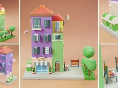 Cartoon City Islands Exteriors Low-poly 3D model