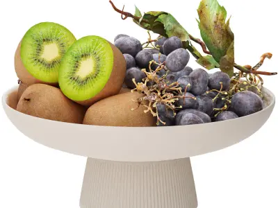bowl of black grapes and kiwi fruit 3D model