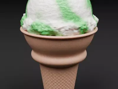 Green Apple Ice Cream Cone 3D Dessert Model 3D model