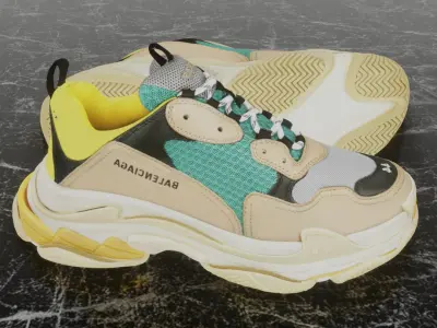 BALENCIAGA TRIPLE S TRAINERS 3D SHOES Low-poly 3D model