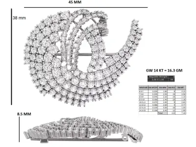 luxury art deco diamond brooch 3D print model