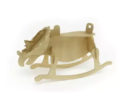 Wooden Rocking Seat Rhino 3D model