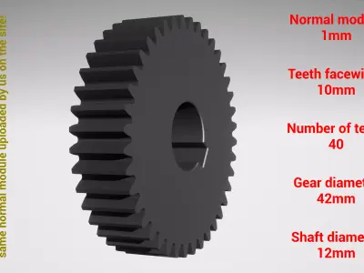 Cylindrical gear - paired - z40 m1 D42 d12 3D print model