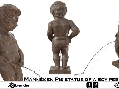 Manneken Pis statue of a boy peeing Low-poly 3D model