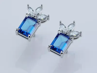 Earrings Studs Emerald 6x8  3D print model