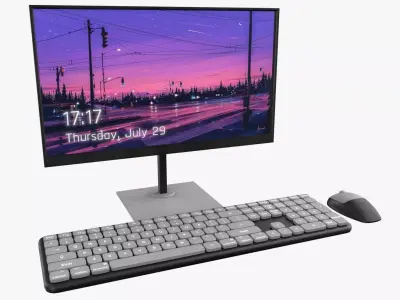 Wireles Computer Set Keyboard Mouse Monitor Black-White Version 3D model