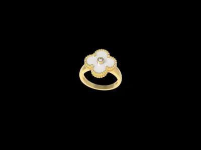 Flower Ring with mother of Pearl 14mm and central Diamond bazel 3D print model