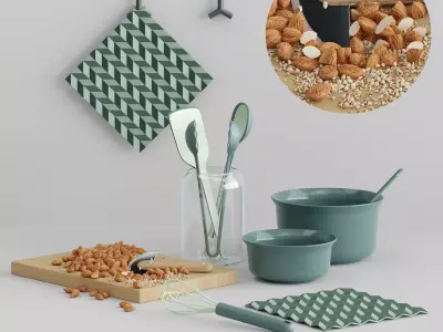 Decor Almond and kitchn utensils Set 52 3D model