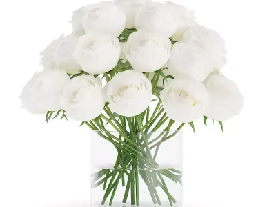 White Roses in Glass Vase 3D model