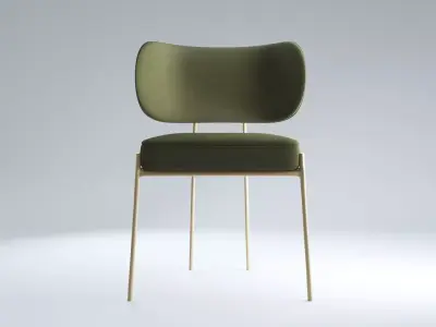 Asare Dining Chair Sycamore Green Velvet  Brass Leg Low-poly 3D model