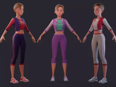 Girl in the sport suit - stylized Low-poly 3D model