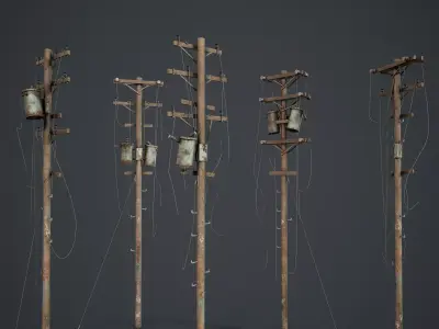 Power Pole Set PBR Game Ready Low-poly 3D model