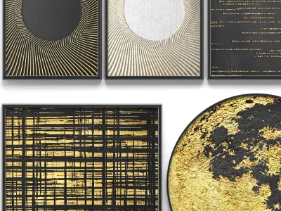 Collection of paintings with gold for walls 14 3D model