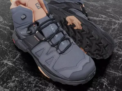 SALOMON X ULTRA 04W 3D BOOTS - LIGHT NAVY BLUE - LIGHT ORANGE Low-poly 3D model