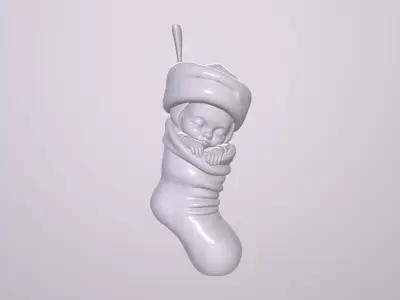 Christmas Creations -Stylised Cute Holiday Sock with Child Baby 3D print model