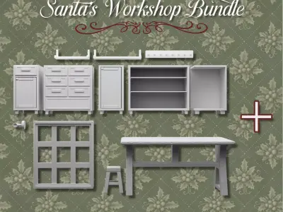 Santa Workshop Collection Furniture Tools and Santa Figurine 3D print model