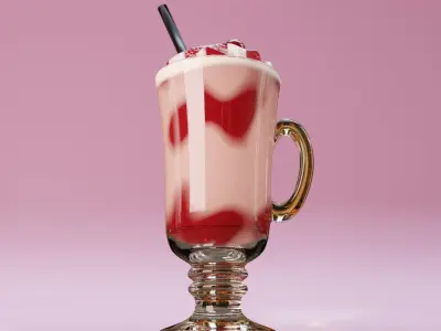 Classic Strawberry Milkshake with Chantilly and Cherry 3D model