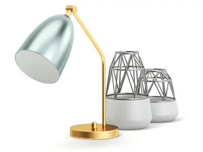 Golden Lamp and Decoration Vases 3D model