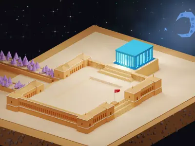 Anitkabir temple in middle of desert Low-poly 3D model