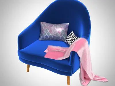 Armchair with blanket and cushions  3D model