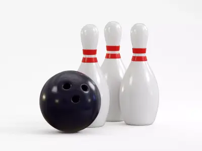 Bowling pins with ball Low-poly 3D model
