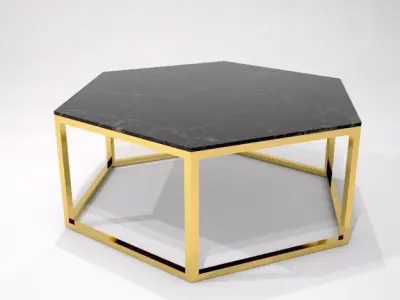 gold polygon coffee table with black marble top Low-poly 3D model