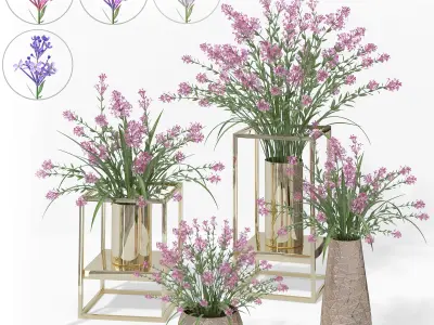 4 colors lilac in vases and pot stands white pink purple blue 3D model