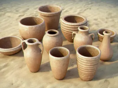Handmade clay pots collection 3D model