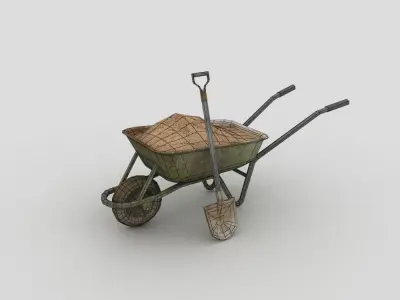 Trolley wheelbarrow with shovel and sand 3D model