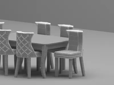 Luxury Marble Dining Table Set with 6 Chairs 3D model