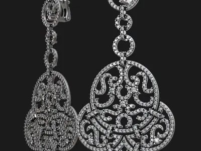 Luxury Designer Gold Round Diamond Earrings 3D print model